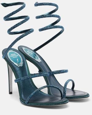 Rene Caovilla Cleo 105 Embellished Satin Sandals - Blue