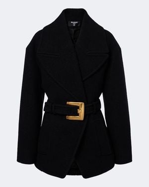 Balmain Abrigo Cruzado De Lana Virgen - Negro