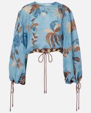 ALÉMAIS Georgie Cropped Printed Top - Blue