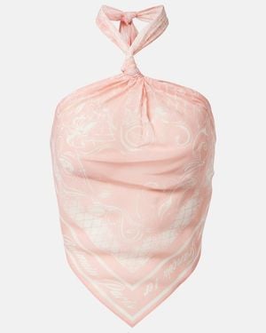 Balmain Printed Halterneck Silk Top - Pink