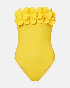 Karla Colletto Tess Floral-Applique Swimsuit - Yellow