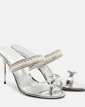 Mach & Mach Diamond Of Elizabeth 95 Leather Mules - White