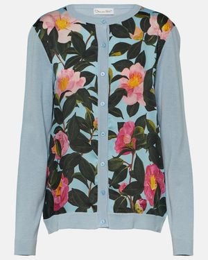Oscar de la Renta Printed Silk-Trimmed Cardigan - Blue