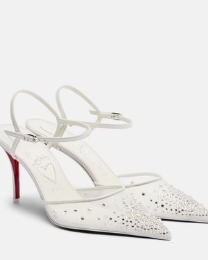 Christian Louboutin Miss Z Embellished Slingback Court Shoes - White
