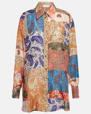 Zimmermann Devi Oversized Patchwork Silk Shirt - Blue