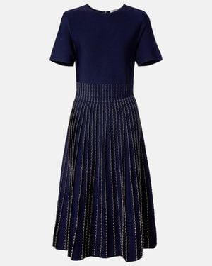 Carolina Herrera Beaded Knitted Pleated Midi Dress - Blue
