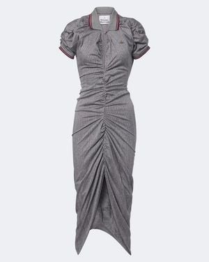 Vivienne Westwood Pulling Striped Ruched Cotton Midi Dress - Grey