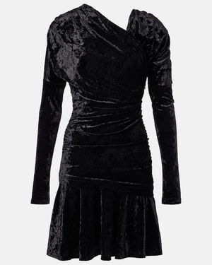 Ganni Ruched Asymmetric Velvet Minidress - Black