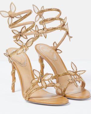 Rene Caovilla Margot Butterfly-embellished Satin Heeled Sandals - Metallic