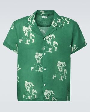Bode Football Silhouette Linen Shirt - Green