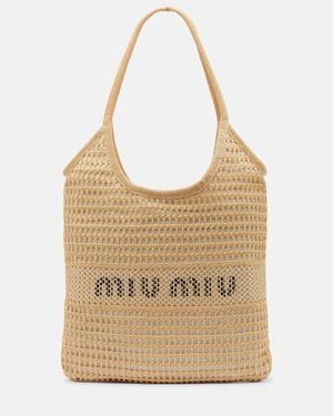 Miu Miu Ivy Raffia-Effect And Linen Shopper - Natural