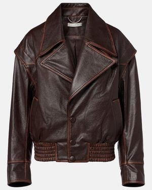JACQUES WEI Leather Biker Jacket - Brown