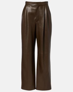 Bottega Veneta Pleated Leather Straight Pants - Brown