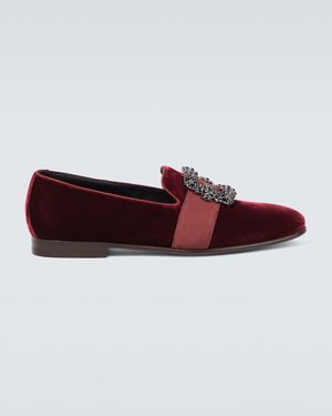 Manolo Blahnik Carlton Embellished Velvet Loafers - Red