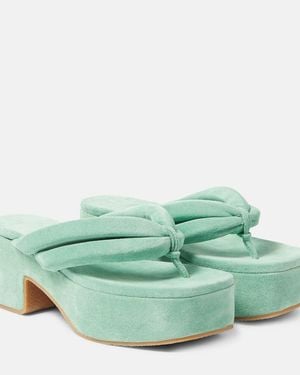 Dries Van Noten Suede Platform Thong Sandals - Green