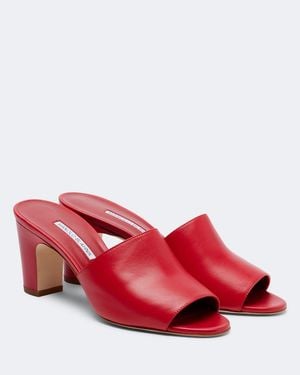 Manolo Blahnik Rapalla Leather Mules - Red