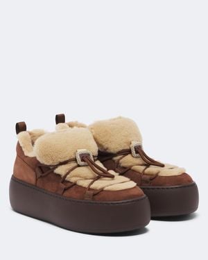Roger Vivier Viv' Up Shearling And Suede Sneakers - Brown