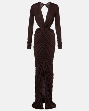 Rick Owens Poppy Ls Ruched Open-Back Jersey Gown - Brown