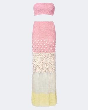 La Fuori Set Sunrise Fringe Cascade Aus Top Und Maxirock - Pink