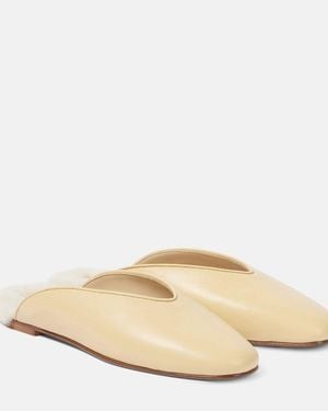 Le Monde Beryl Regency Shearling-Trimmed Leather Mules - Natural