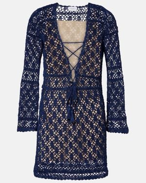 Anna Kosturova Bianca Crochet Cotton Minidress - Blue