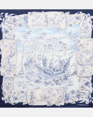 Ferragamo Printed Silk Scarf - Blue