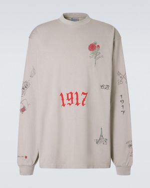 Balenciaga Bedrucktes Longsleeve Aus Baumwoll-Jersey - Grau