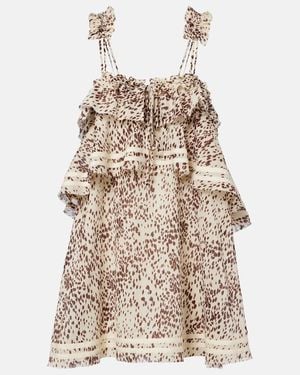 The Attico Leopard-Print Ruffled Cotton Minidress - Natural