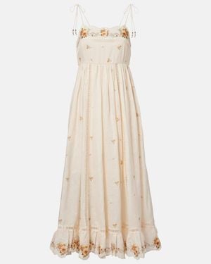 Zimmermann Patience Floral Linen Midi Dress - Natural