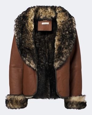 JACQUES WEI Jacke Aus Leder Mit Shearling - Braun
