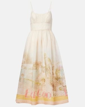 Zimmermann Como Printed Linen And Silk Midi Dress - Natural