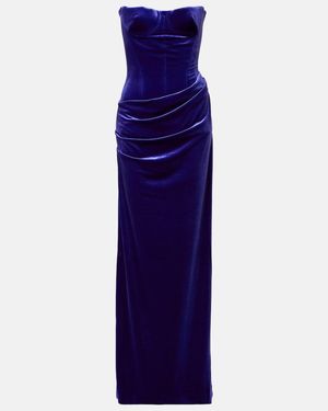 Alex Perry Draped Velvet Bustier Gown - Purple
