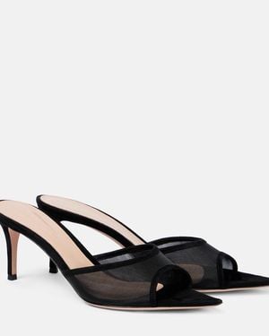 Gianvito Rossi Dorotea Suede-Trimmed Organza Mules - Black