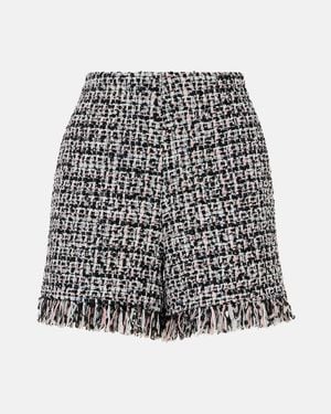 Self-Portrait Fringed High-Rise Boucle Shorts - Black