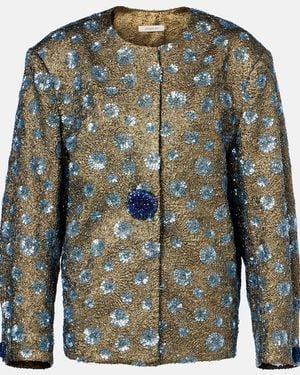 JACQUES WEI Floral Sequined Oversized Jacket - Green