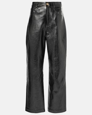 JACQUES WEI Pantalones Anchos De Piel De Tiro Alto - Gris