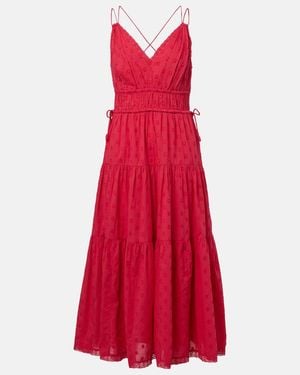 Ulla Johnson Freya Polka-Dot Cotton Dobby Midi Dress - Red