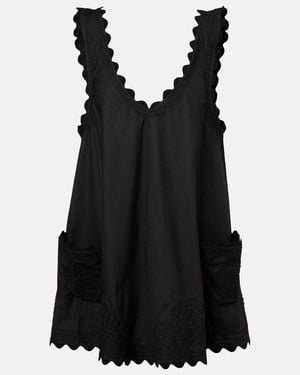 Juliet Dunn Embroidered Cotton Poplin Minidress - Black