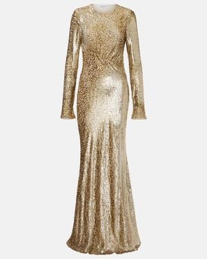 Self-Portrait Long-Sleeved Maxi Dress in Metallic | Lyst