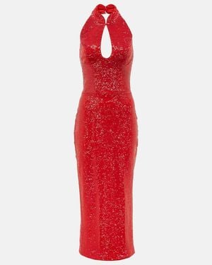 Rasario Sequined Cutout Midi Dress - Red