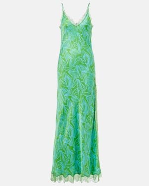 Poupette Lucia Floral Open-Back Slip Dress - Green