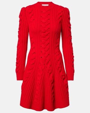 McQueen Wool And Cashmere Cable Knit Mini Dress Clothing - Red
