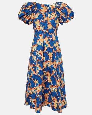 Ulla Johnson Imara Floral Cotton Poplin Midi Dress - Blue