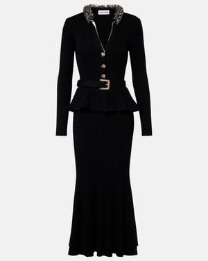 Self-Portrait Verziertes Midikleid Aus Rippstrick - Schwarz