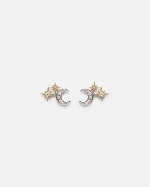 Sydney Evan Moon 14Kt Earrings With Diamonds - White