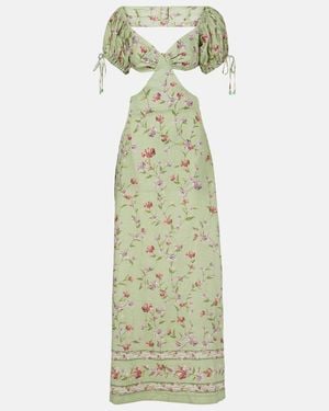 Agua Bendita Cielo Honeysuckle Floral Linen Maxi Dress - Green