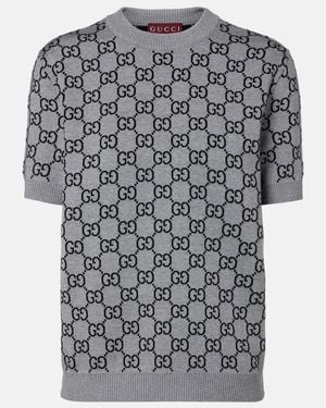 Gucci Reversible Gg Wool Jacquard Top - Grey