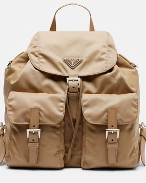 Prada Rucksack Aus Re-Nylon Mit Leder - Natur
