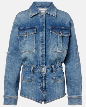 Self-Portrait Combi-Short En Jean A Ornements - Bleu