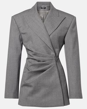 Balmain Draped Virgin Wool Blazer Dress - Grey